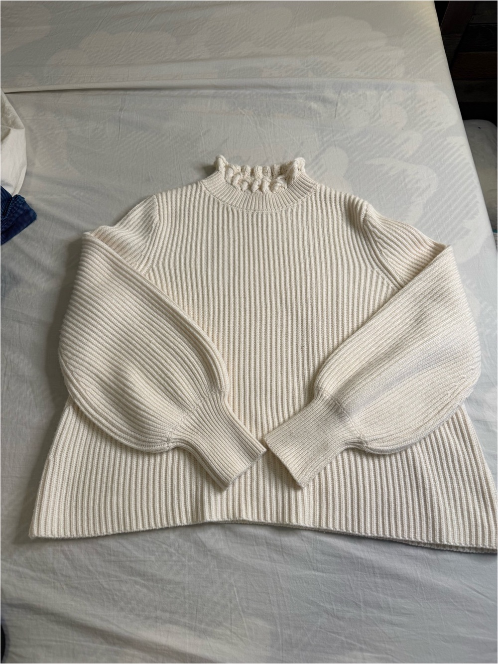 Classic Ivory Ruffle Neck Ribbed Sweater - Picture 2 of 5